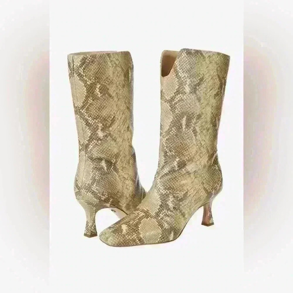 Faux Leather Sam Edelman Lolita Heeled Snake Skin Ankle Midcalf Boot, Almond Toe - Picture 1 of 5